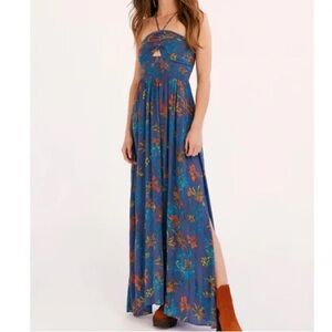 Free People One Step Ahead Maxi Dress in blue size LARGE
